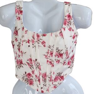 Rose Tapestry Corset Top-Real Boning-Basque Waist-Coquette-Bustier Bodice-M